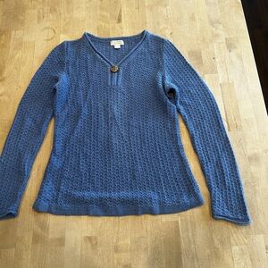 Christopher & Banks Blue V-Neck Cable Knit Sweater